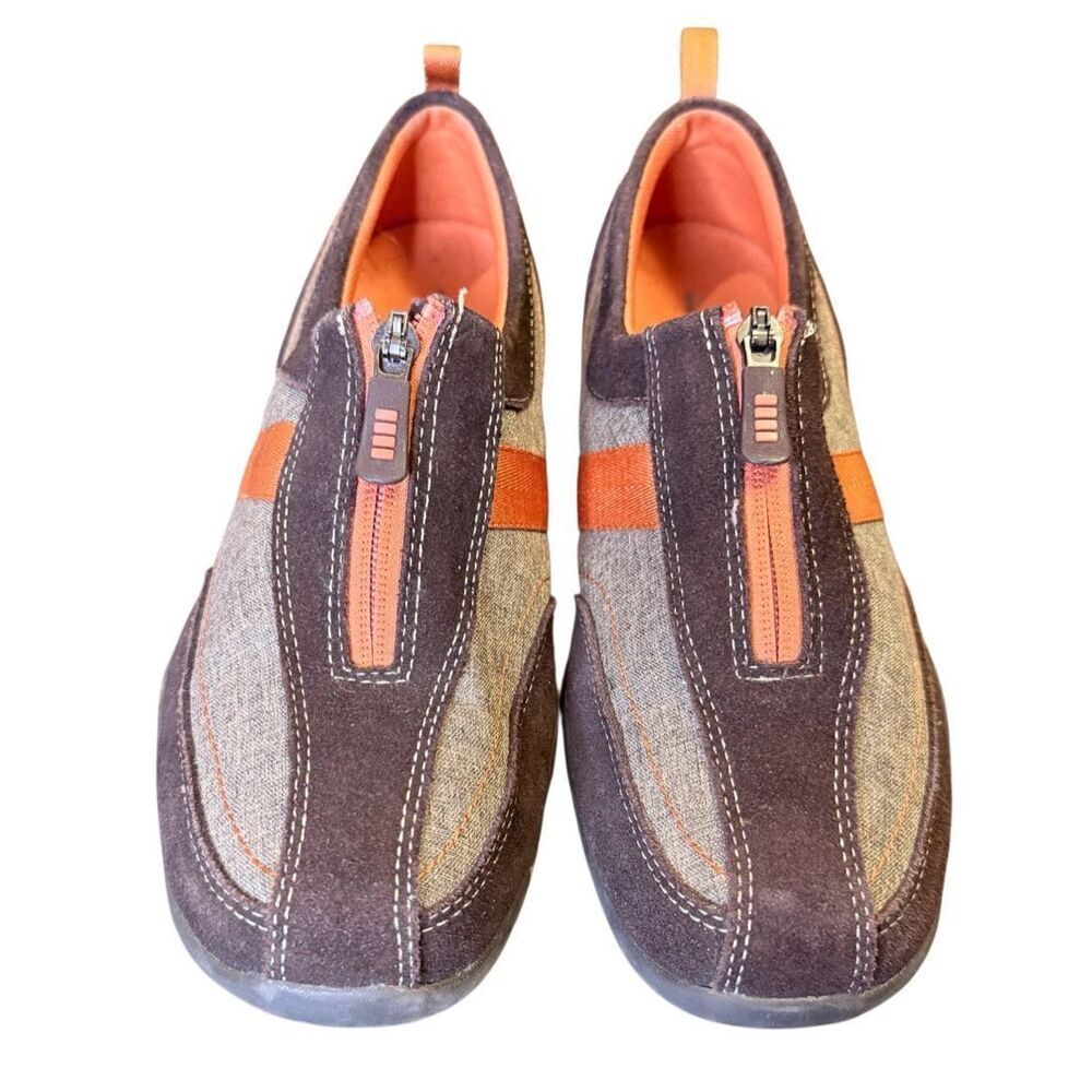 Lands’ End Trekker Zipper Sneakers Brown Orange Sz. 9.5 Suede Canvas
